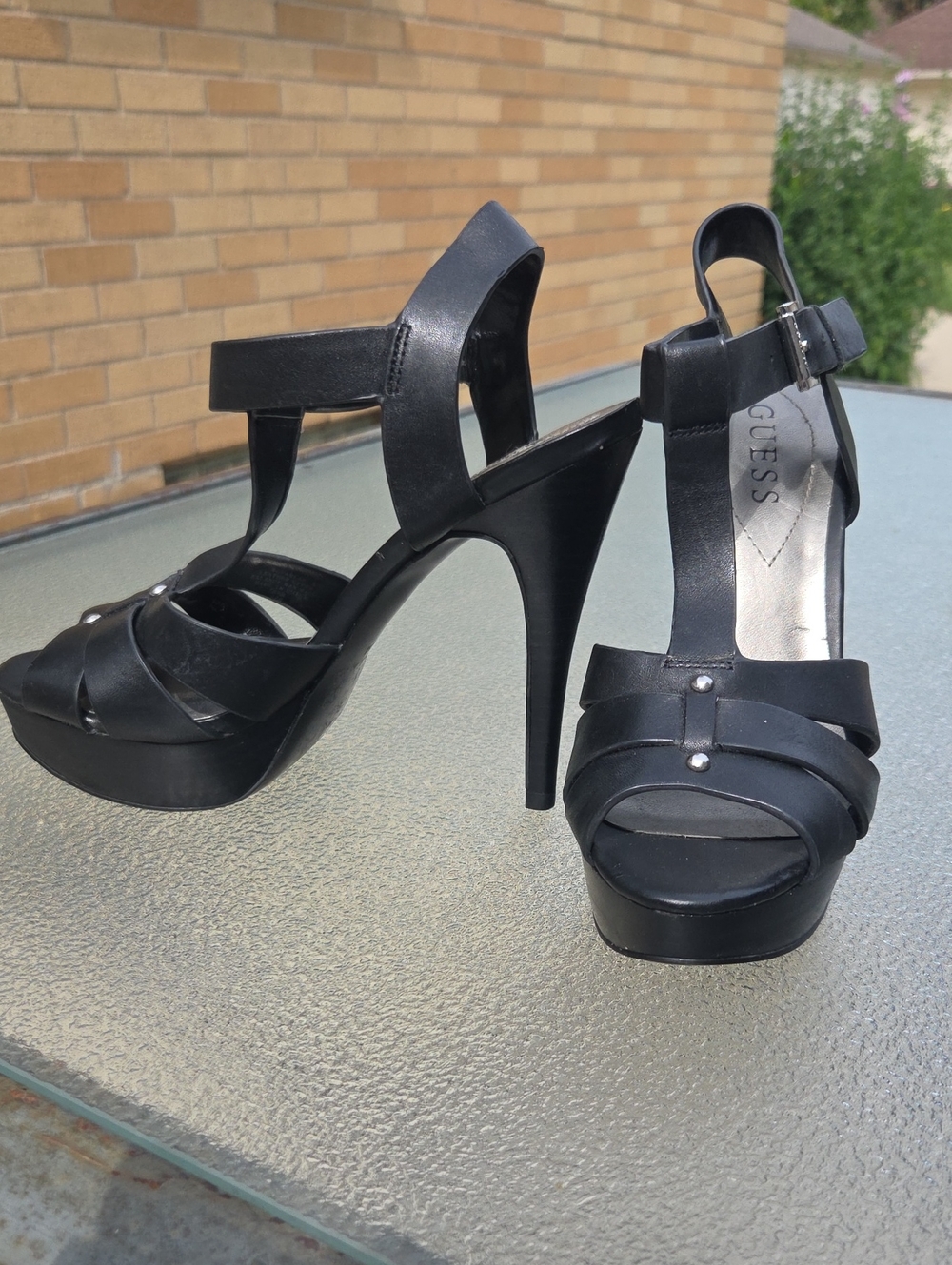 GUESS Black Strappy Platform Stiletto Sandals